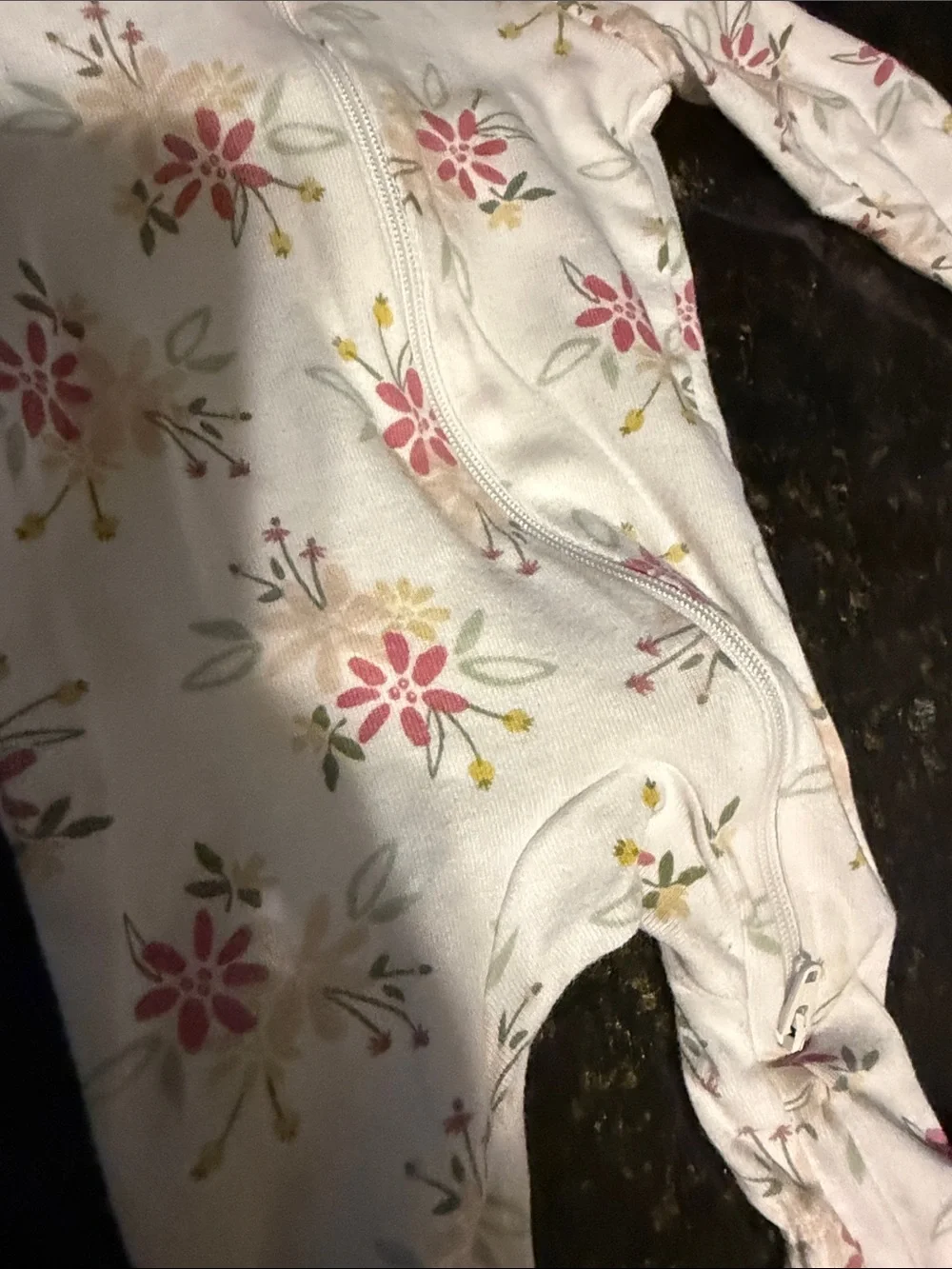 Pink Floral Footed Baby Long Sleeve NEWBORN White Footie - Bow Details
